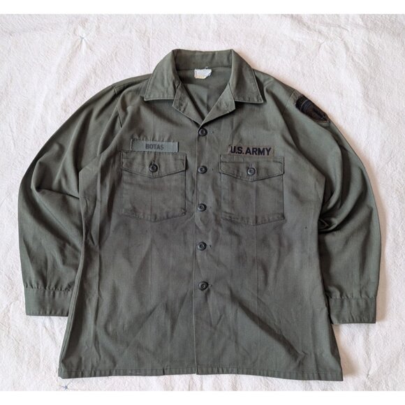 US Military Vintage 70s Men's Cotton Blend Utility OG-507 Field Shirt / Size L - Picture 2 of 11